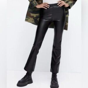 ZARA Faux Leather Flare Crop Legging Black Pant Size S
